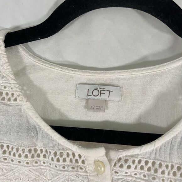 LOFT Romper Women XS White Short Sleeve Round Neck Sleeveless Lightweight Cotton - Picture 5 of 11